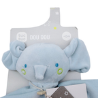 Doudou plat éléphant bleu ciel à nouettes