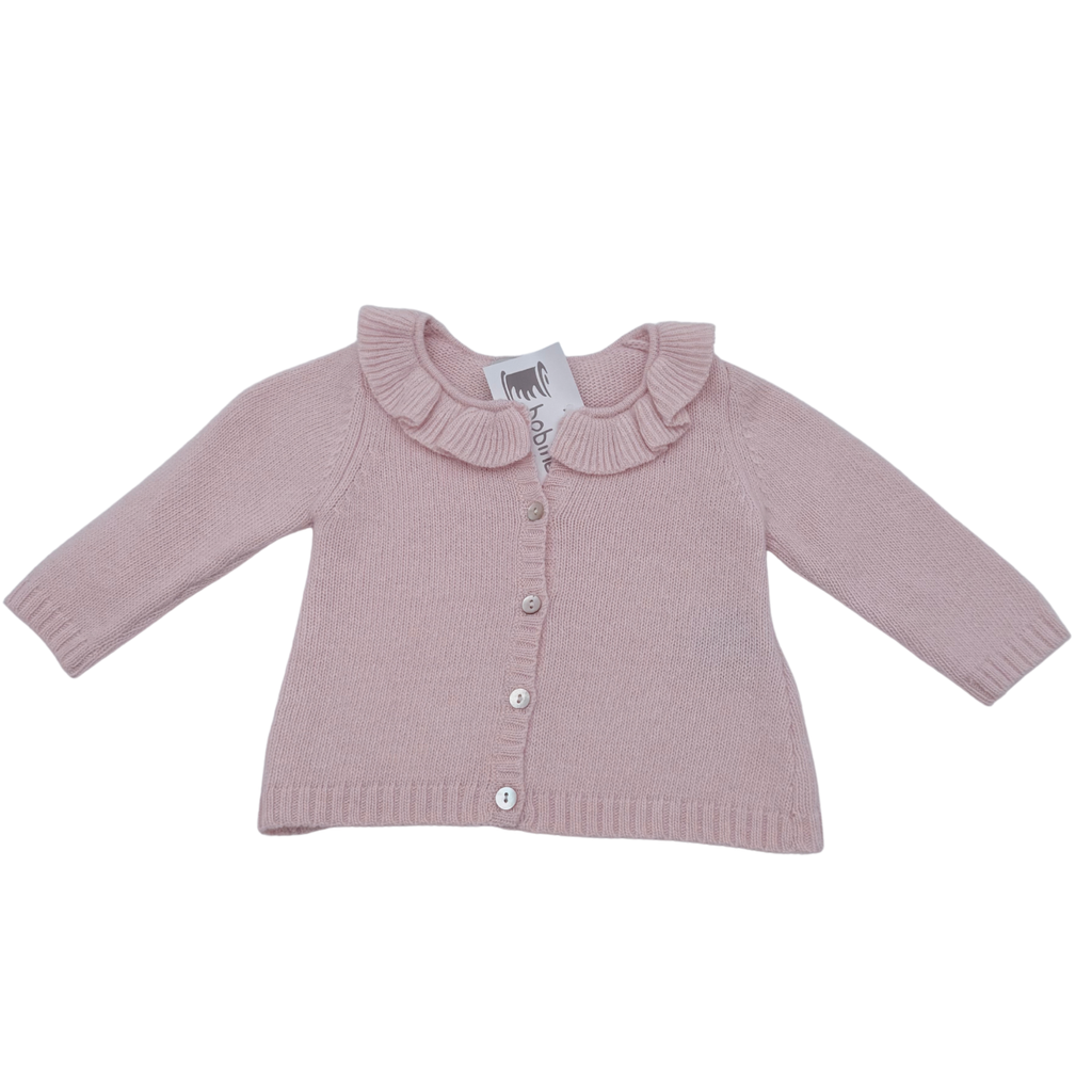 Gilet bébé rose pâle en maille avec col volanté - 6 mois