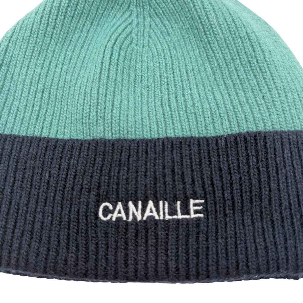 Bonnet adulte bicolore vert et bleu marine « Canaille »