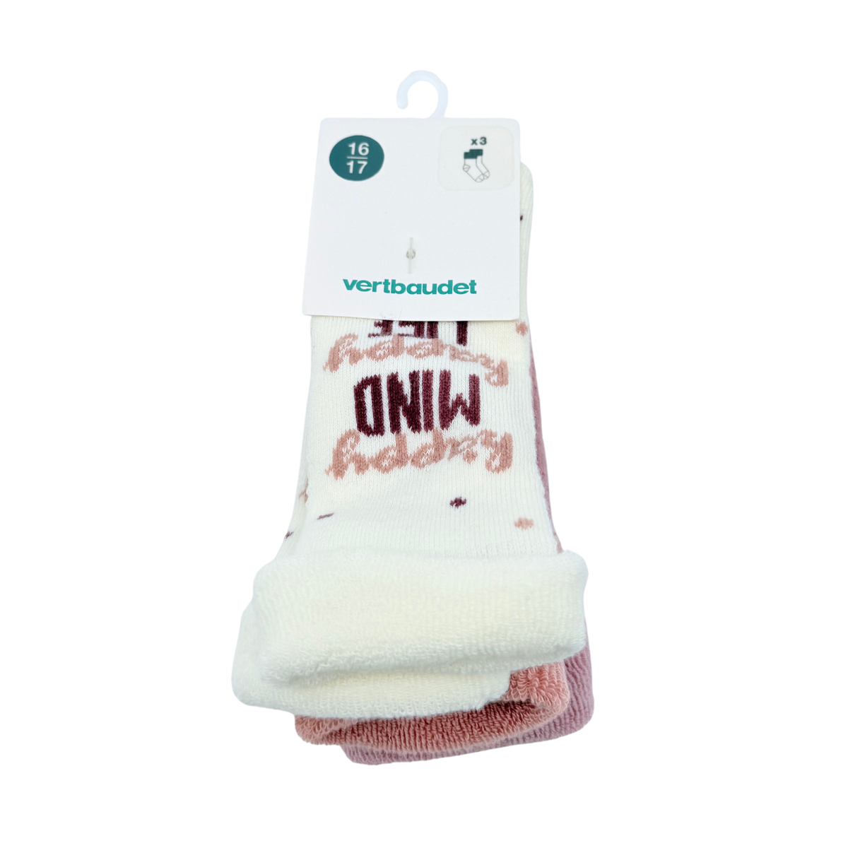 Lot de 3 paires de chaussettes bébé écru et rose – 16-17