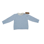 Pull bébé bleu ciel en maille avec col écru - 9 mois