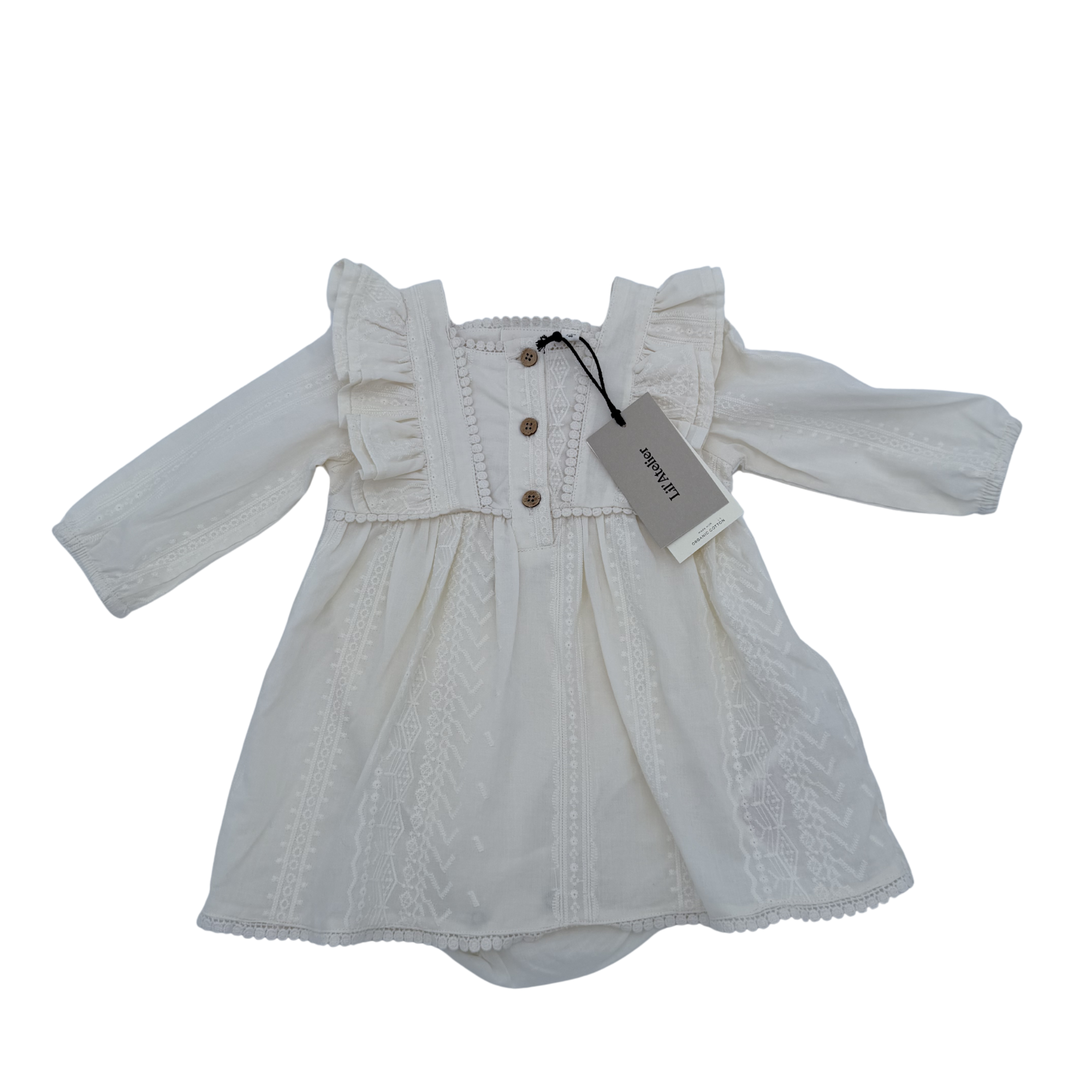 Robe body écrue brodée — 4-6 mois