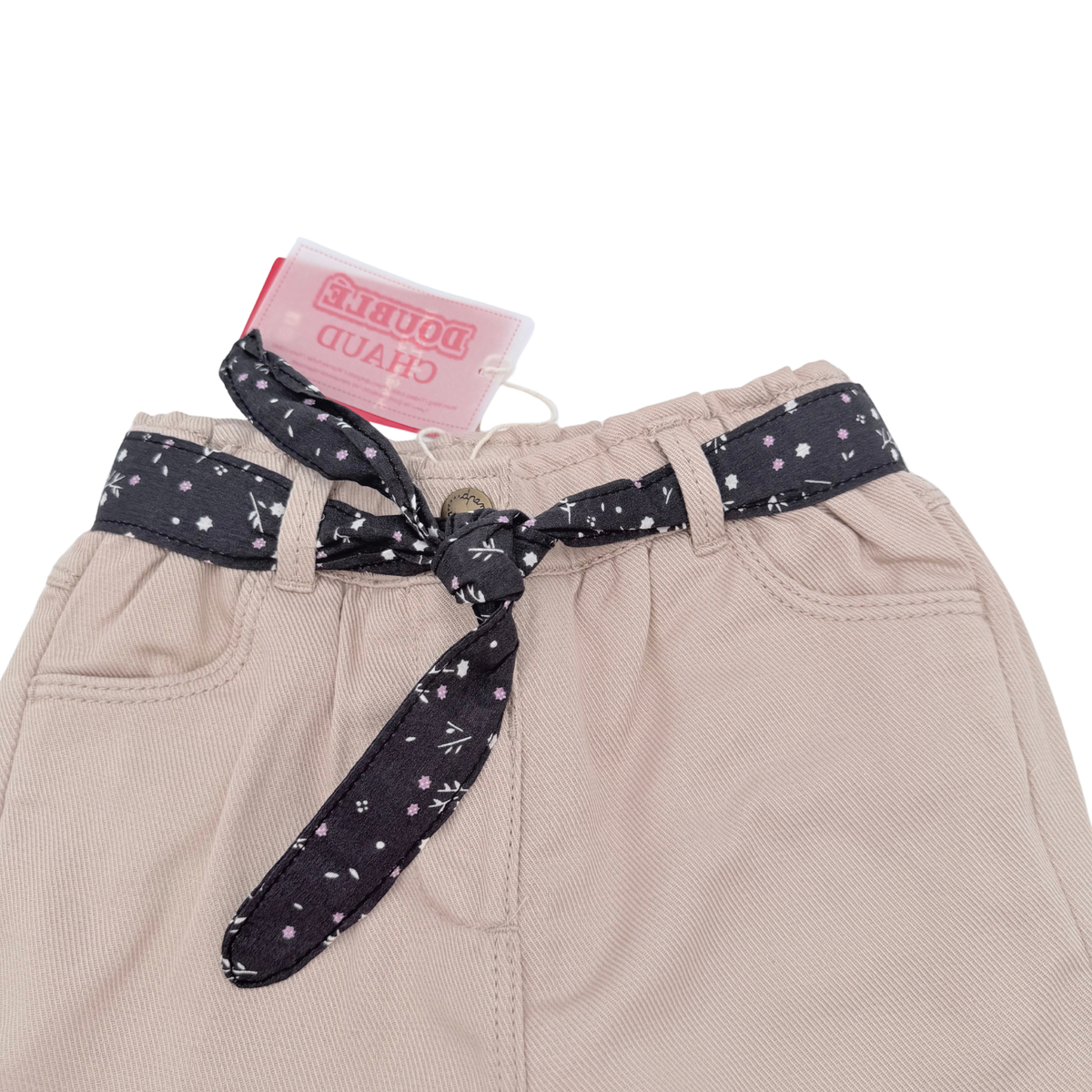 Pantalon beige avec ceinture fleurie – 24 mois