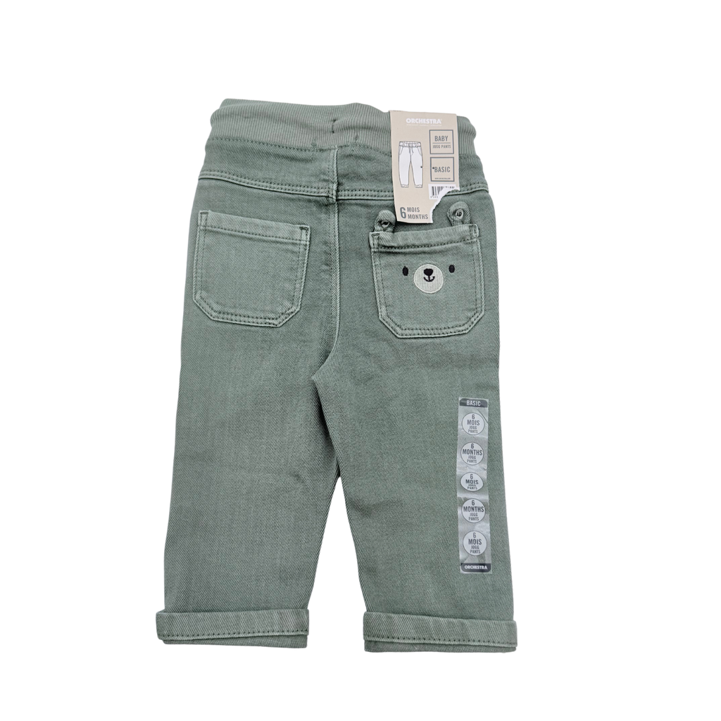 Pantalon bébé en denim vert kaki - 6 mois