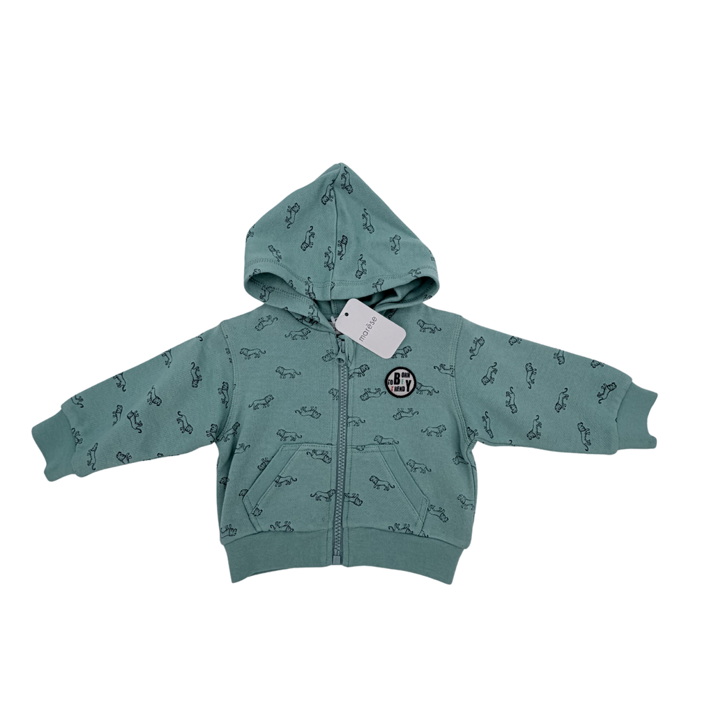 Sweat zippé à capuche vert d’eau imprimé — 6 mois
