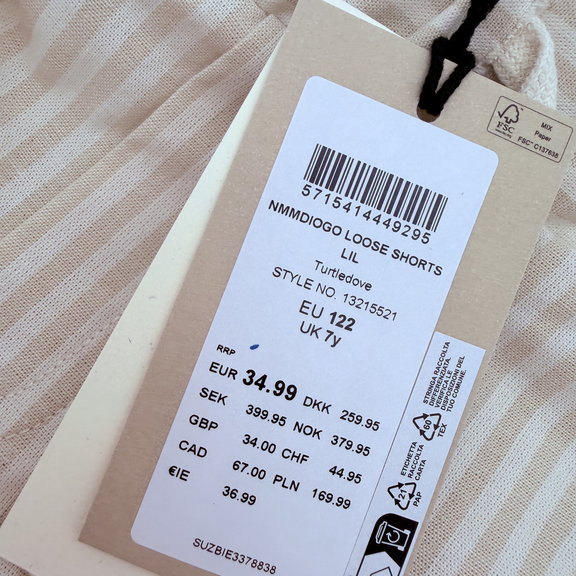 Short rayé écru en coton biologique — 6 ans