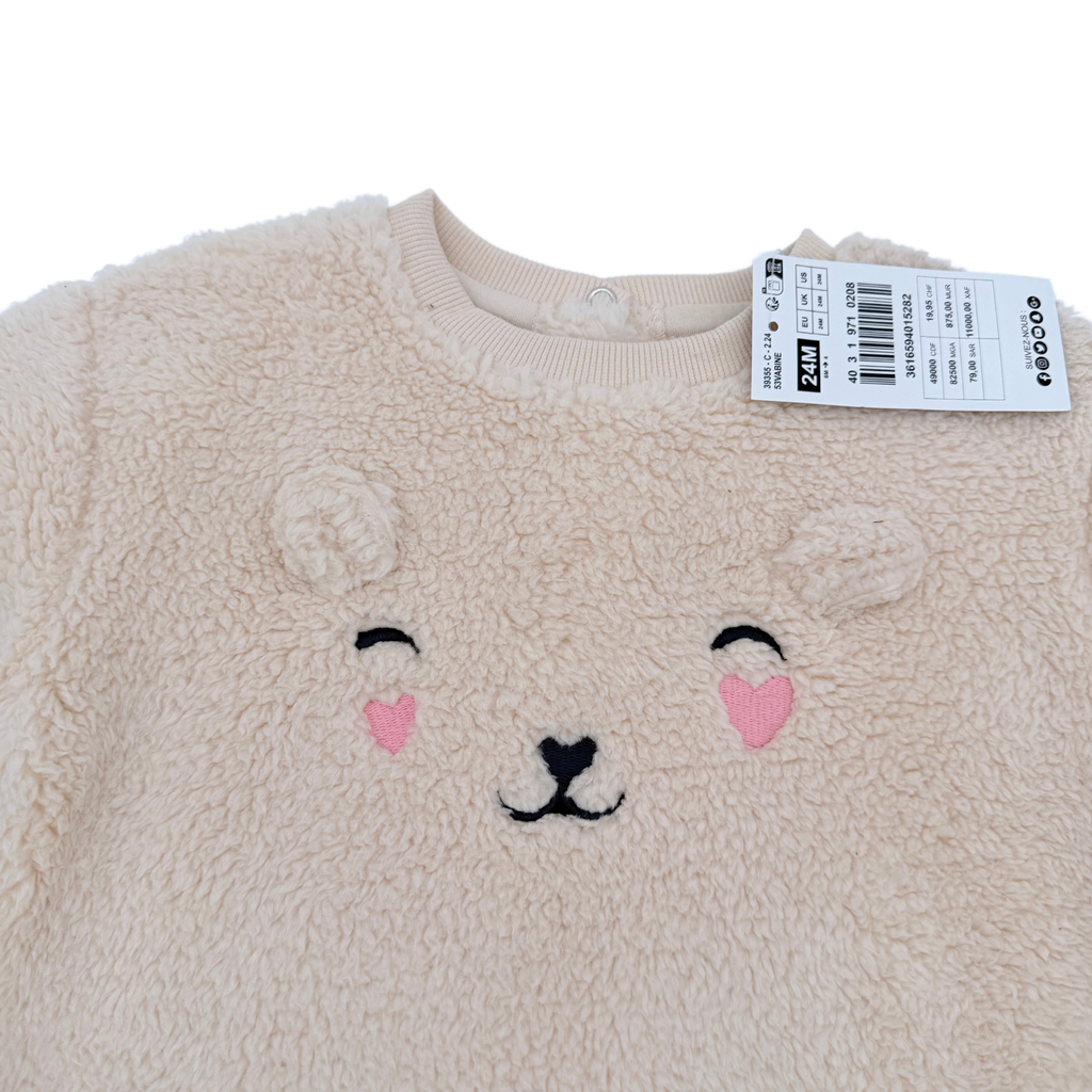 Robe sweat beige effet peluche motif ours - 24 mois