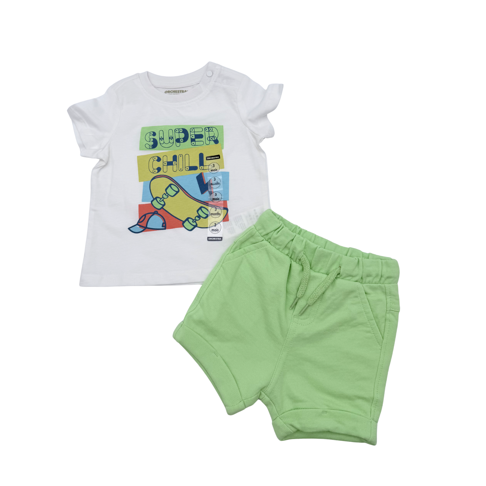 Ensemble t-shirt imprimé et short vert anis — 3 mois