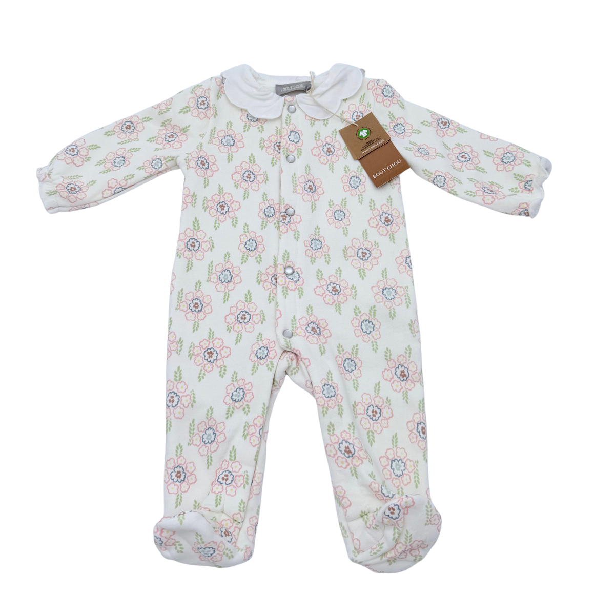 Pyjama bébé fleuri à col blanc - 3 mois