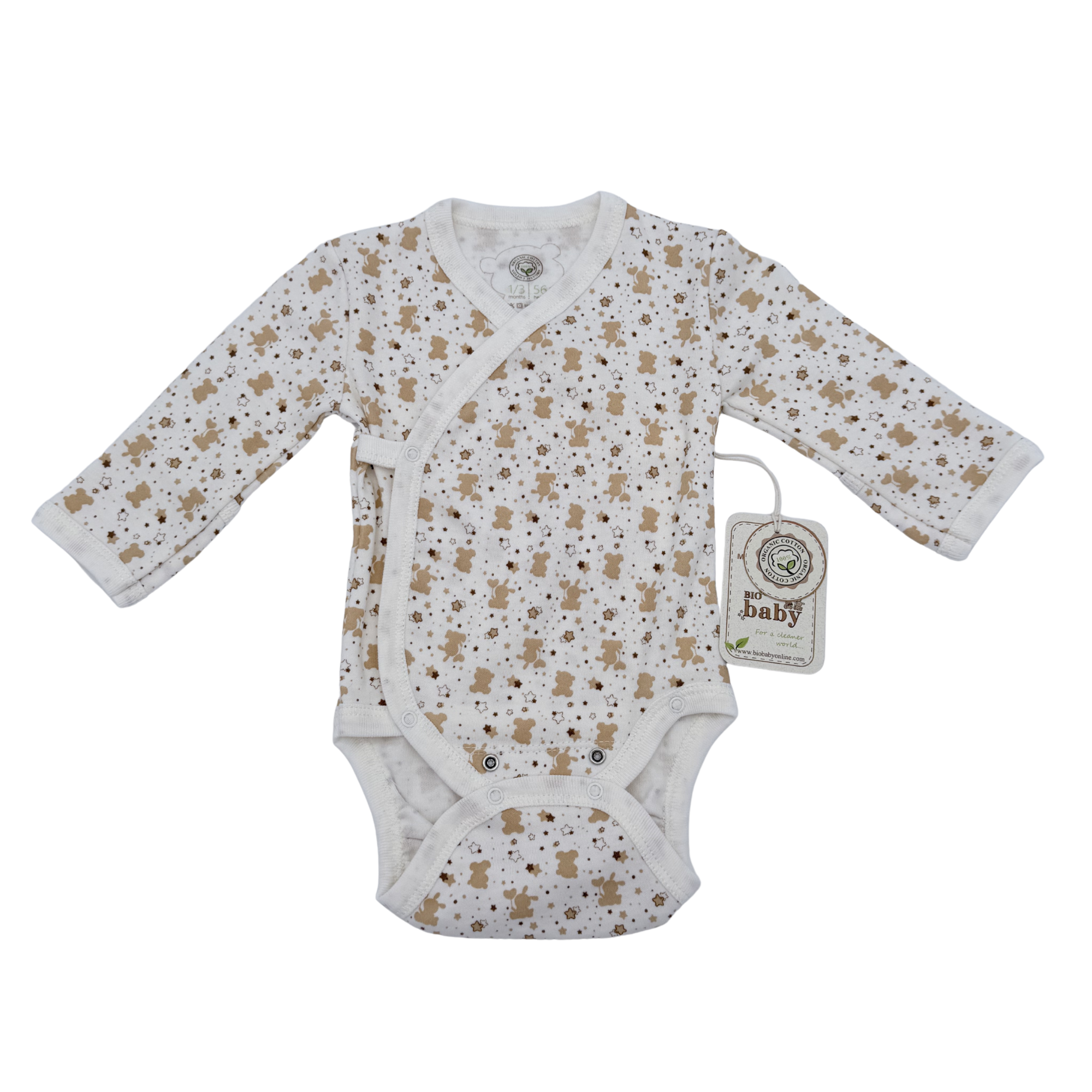 Body cache-cœur bébé bio imprimé oursons et étoiles — 1-3 mois