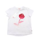 T-shirt blanc fleur rose métallisée — 18 mois