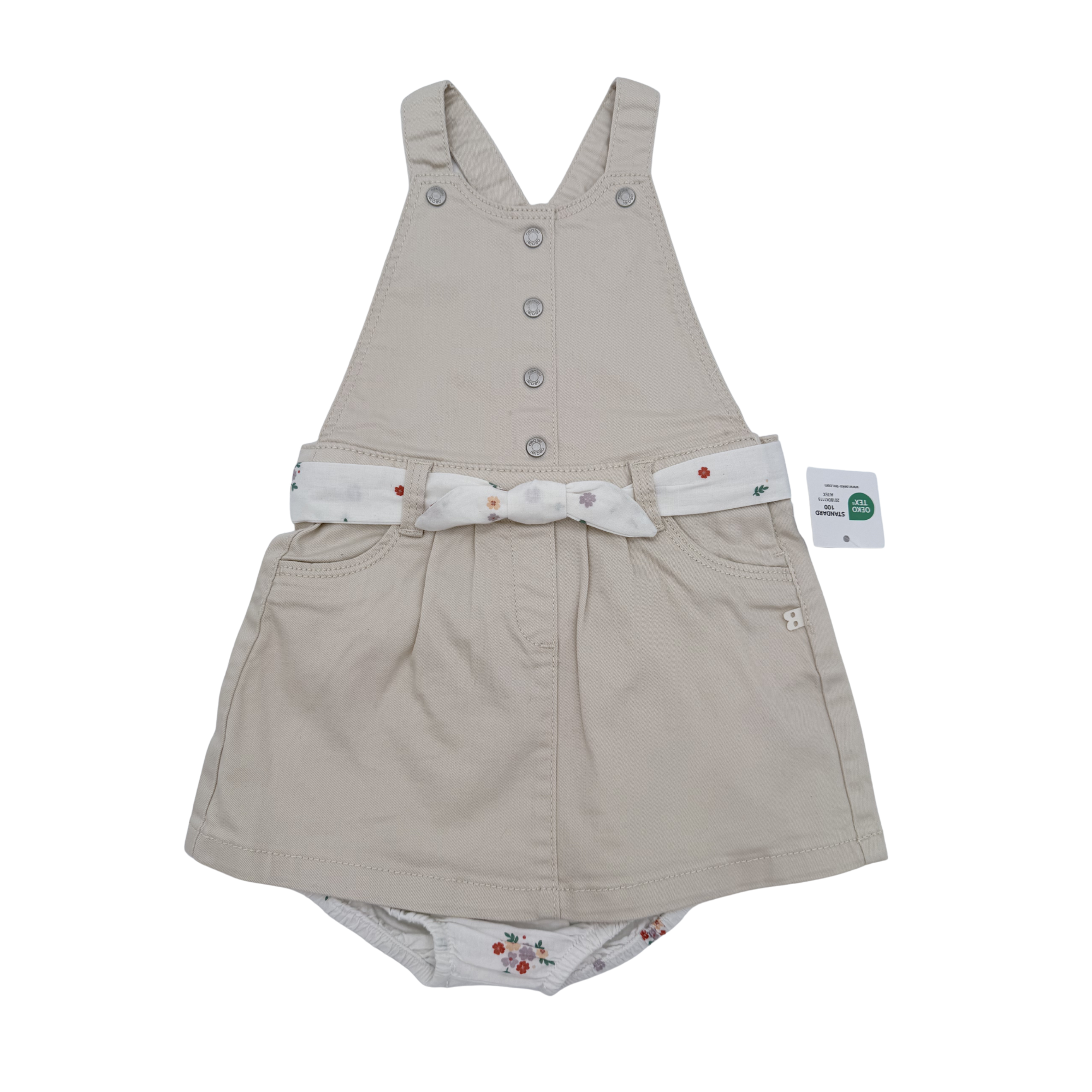 Robe salopette beige fleurie — 12 mois