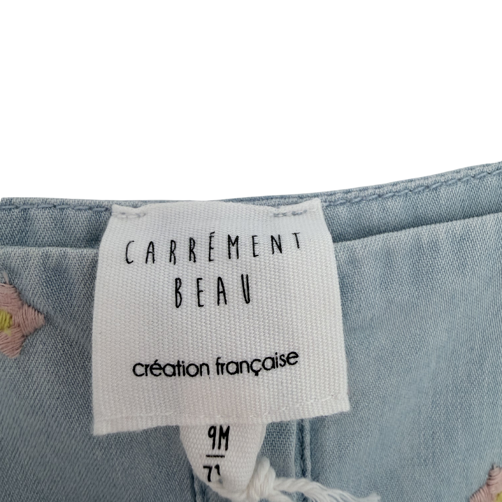 Combishort denim brodé fleurs — 9 mois