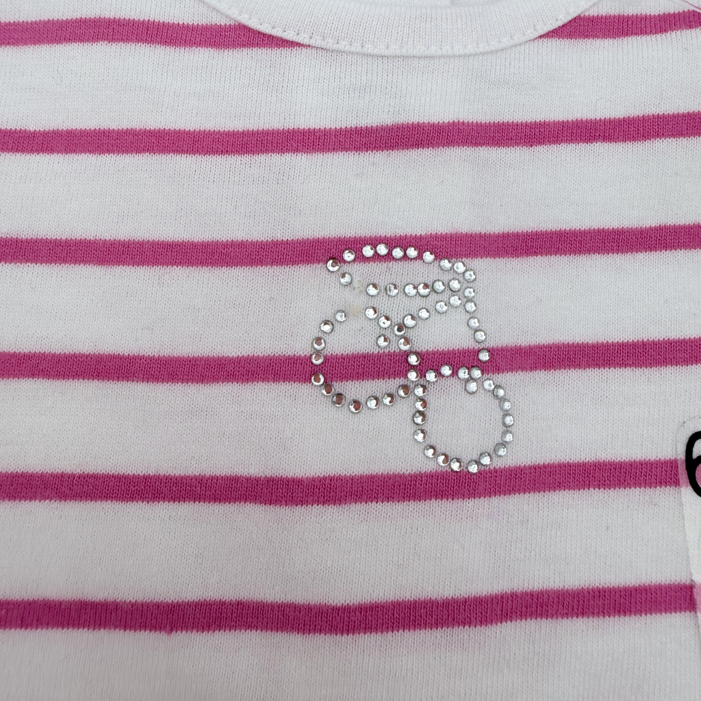 T-shirt blanc rayé rose — 6 mois