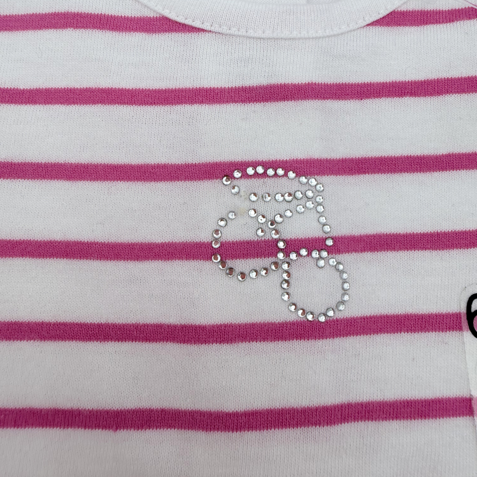 T-shirt blanc rayé rose — 6 mois