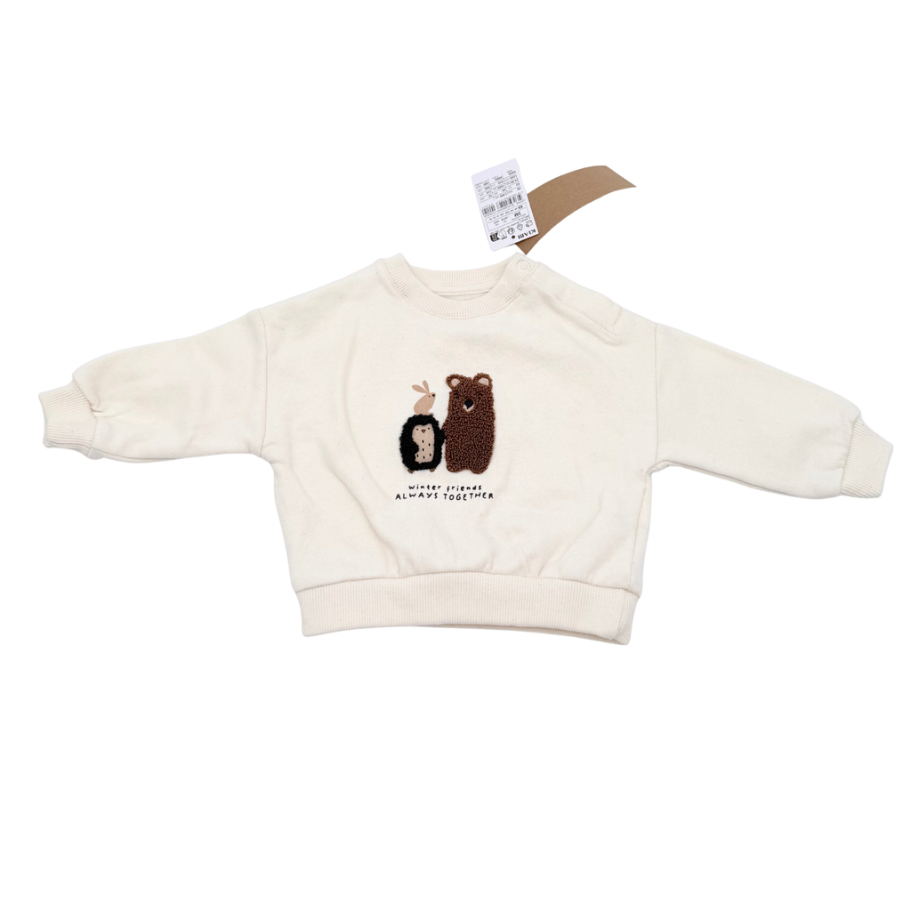 Sweat bébé écru motif animaux “Winter Friends” - 3 mois