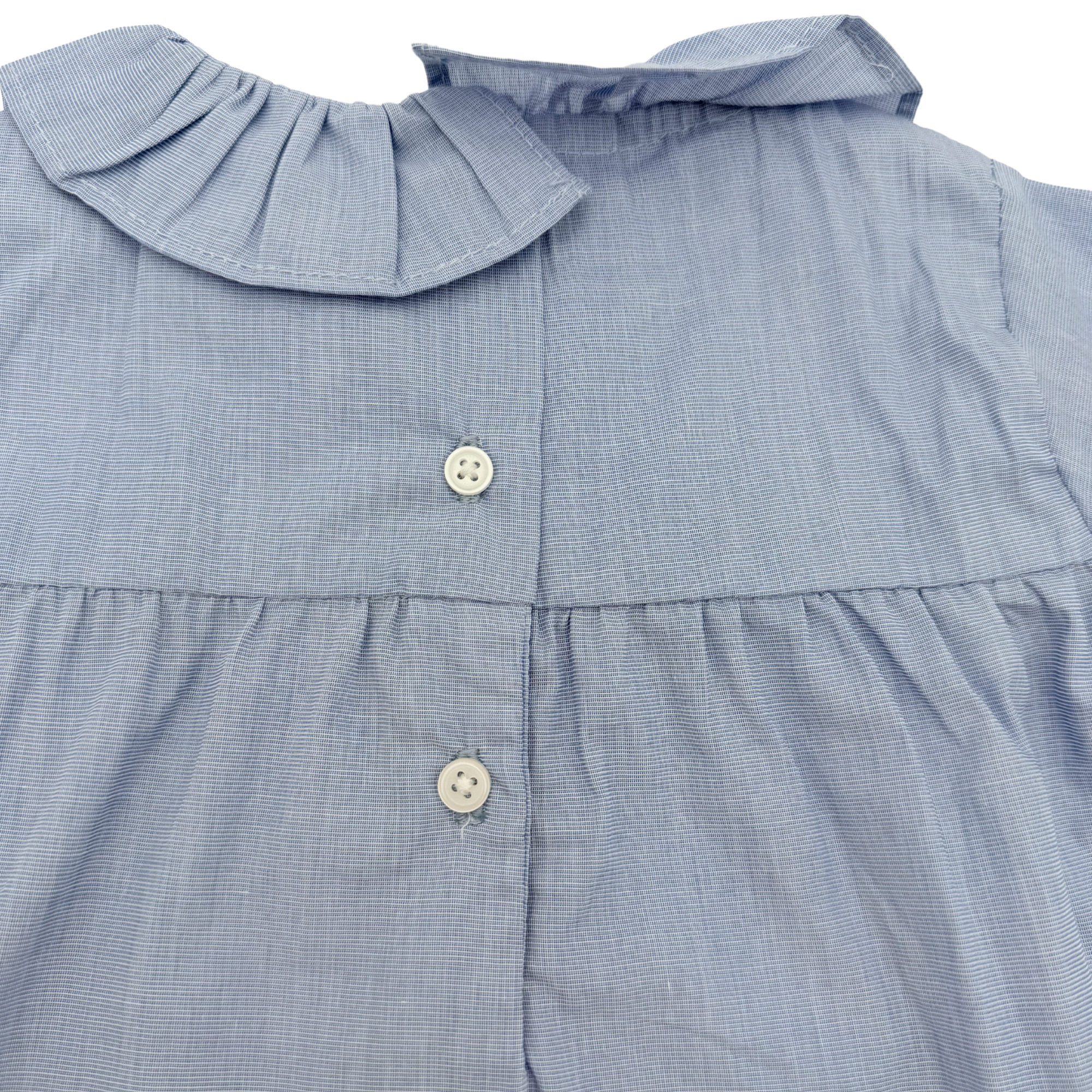 Blouse bleu clair à col volanté — 6 mois