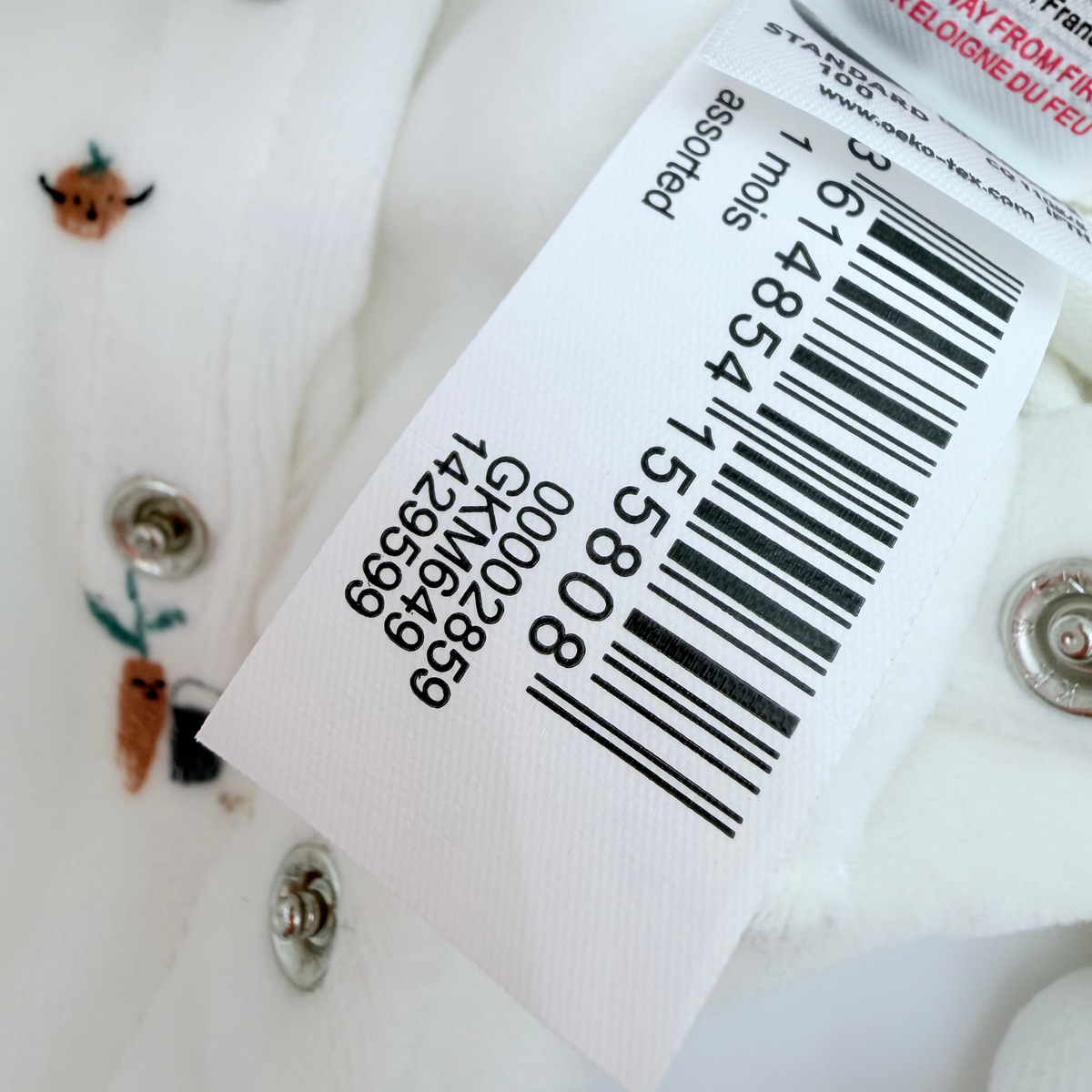 Lot de 2 pyjamas bébé en velours blanc et moutarde - 1 mois