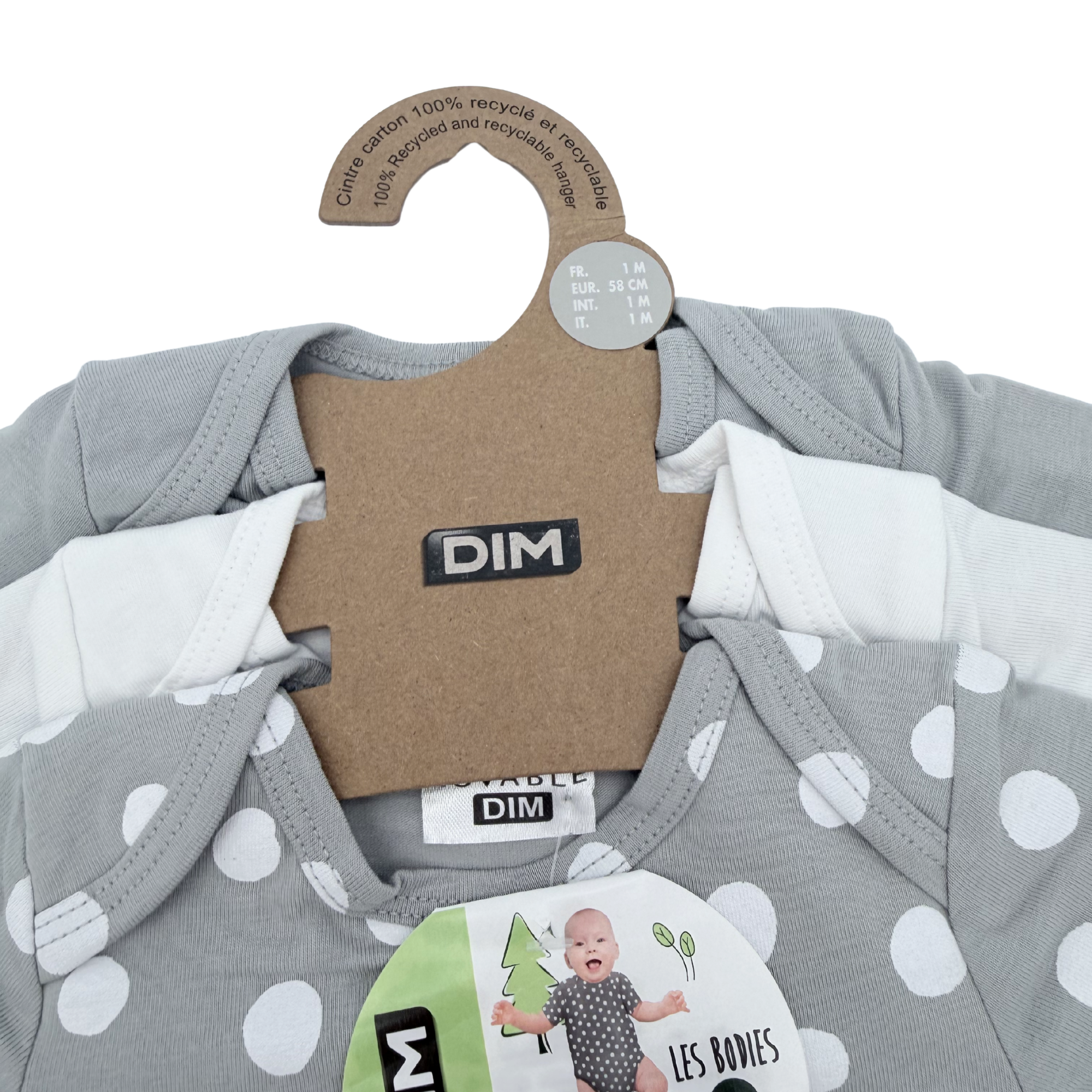 Lot de 3 bodies gris et blancs à pois  — 1 mois