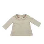 T-shirt bébé col brodé fleuri — 2-3 mois
