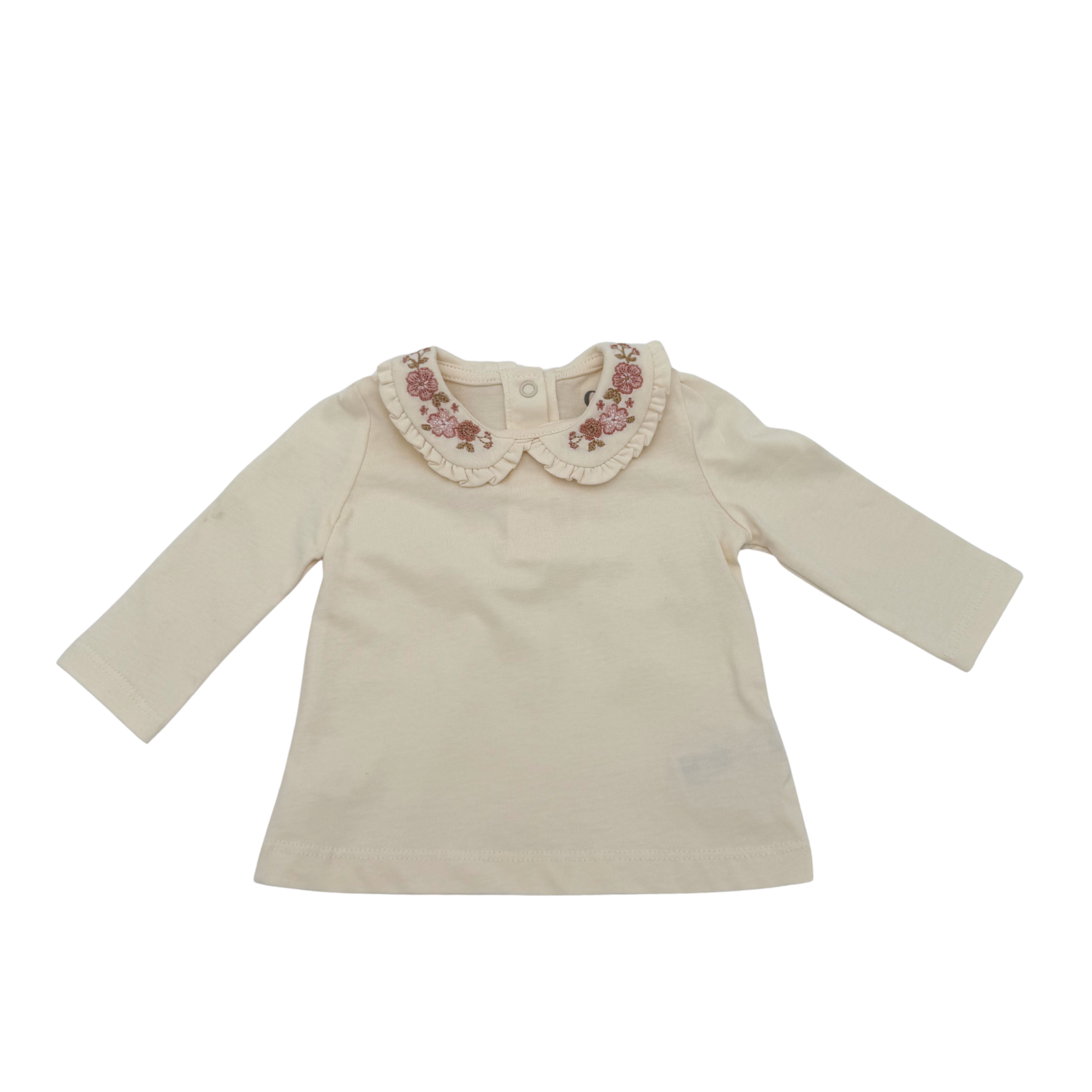 T-shirt bébé col brodé fleuri — 2-3 mois