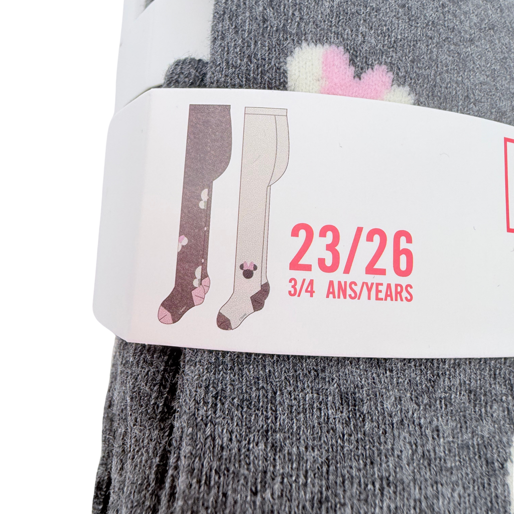 Lot de 2 collants enfant Minnie gris anthracite et écru – 23-26