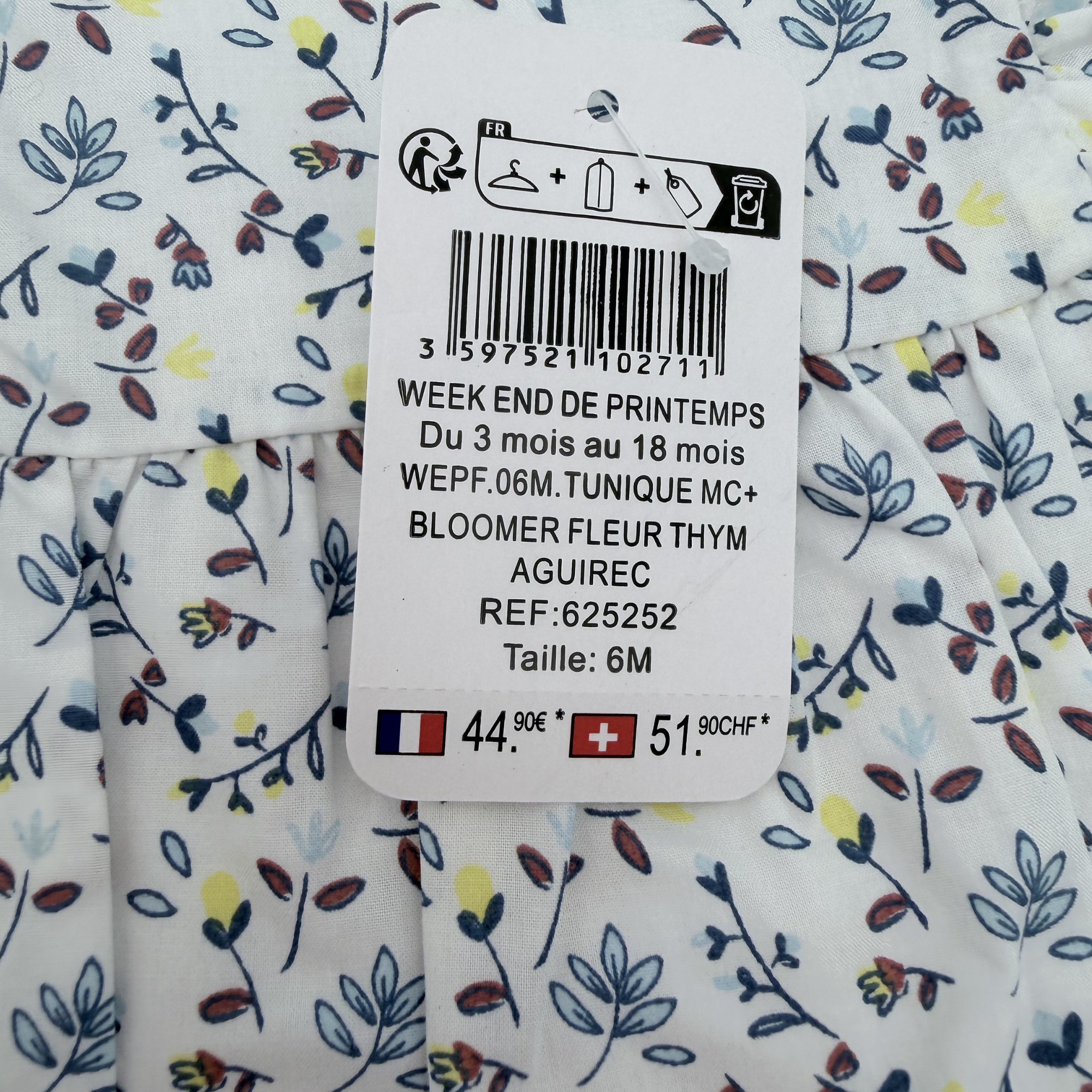 Ensemble blouse fleurie et bloomer - 6 mois
