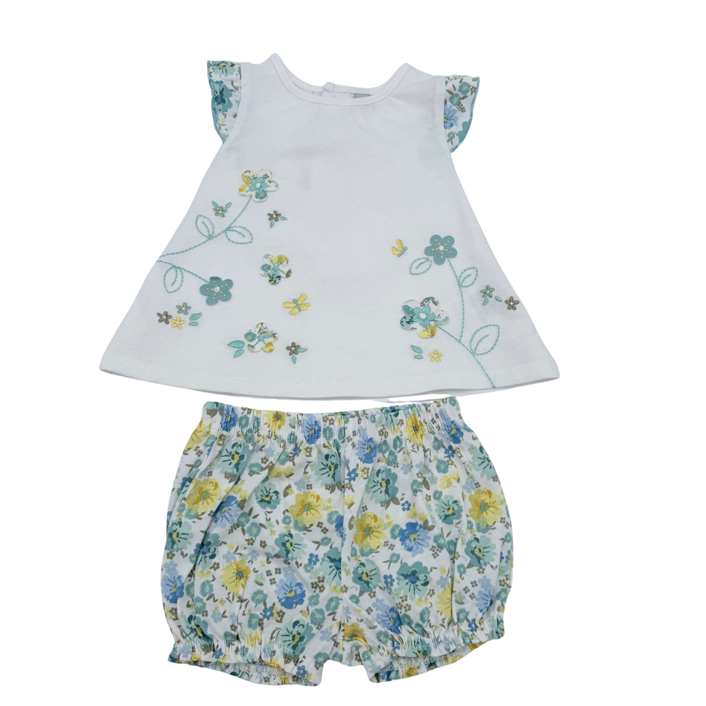 Ensemble bloomer fleuri bleu et jaune — 6 mois