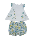 Ensemble bloomer fleuri bleu et jaune — 6 mois