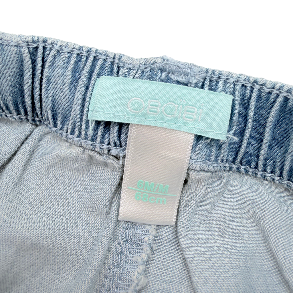 Short en jean bleu avec ceinture imprimée - 6 mois