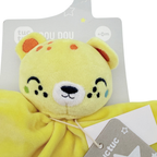Doudou plat bébé léopard jaune à quatre nœuds