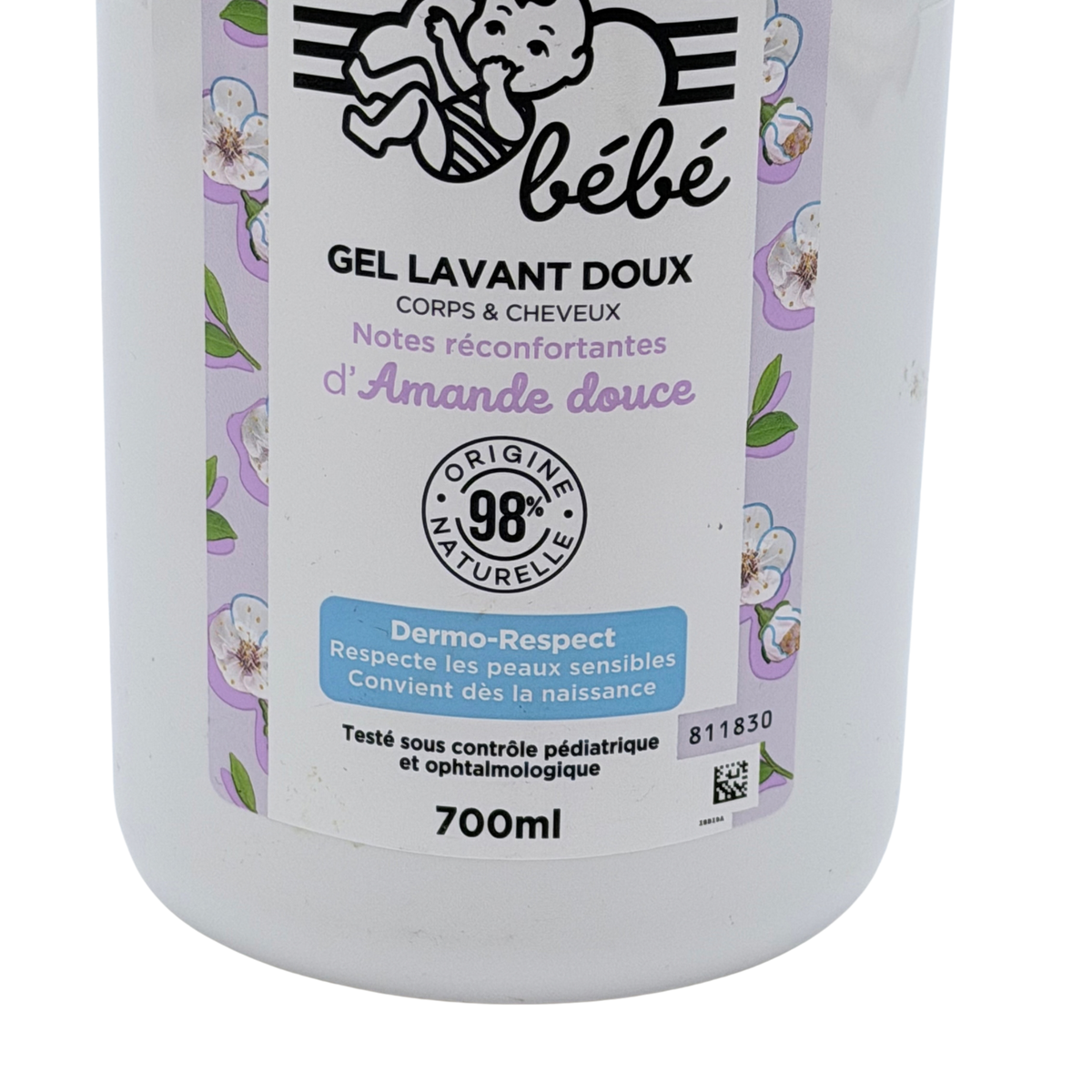 Gel lavant doux bébé corps et cheveux à l’amande douce – 700 ml