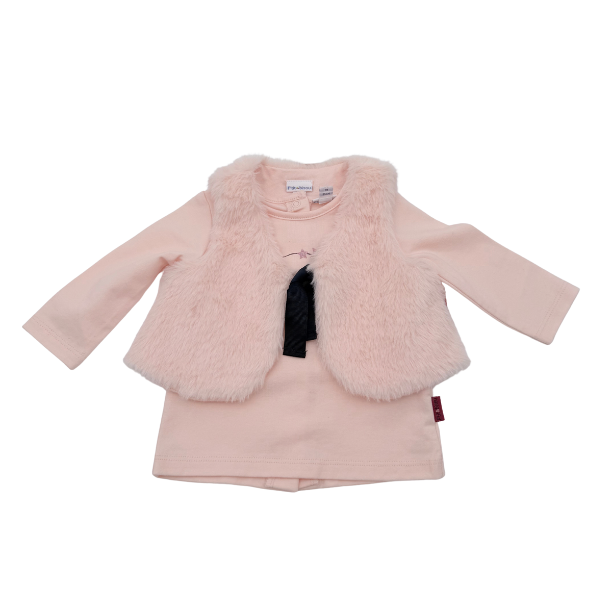 Haut bébé rose avec gilet en fausse fourrure - 1 mois