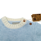 Pull bébé bleu ciel en maille avec col écru - 9 mois
