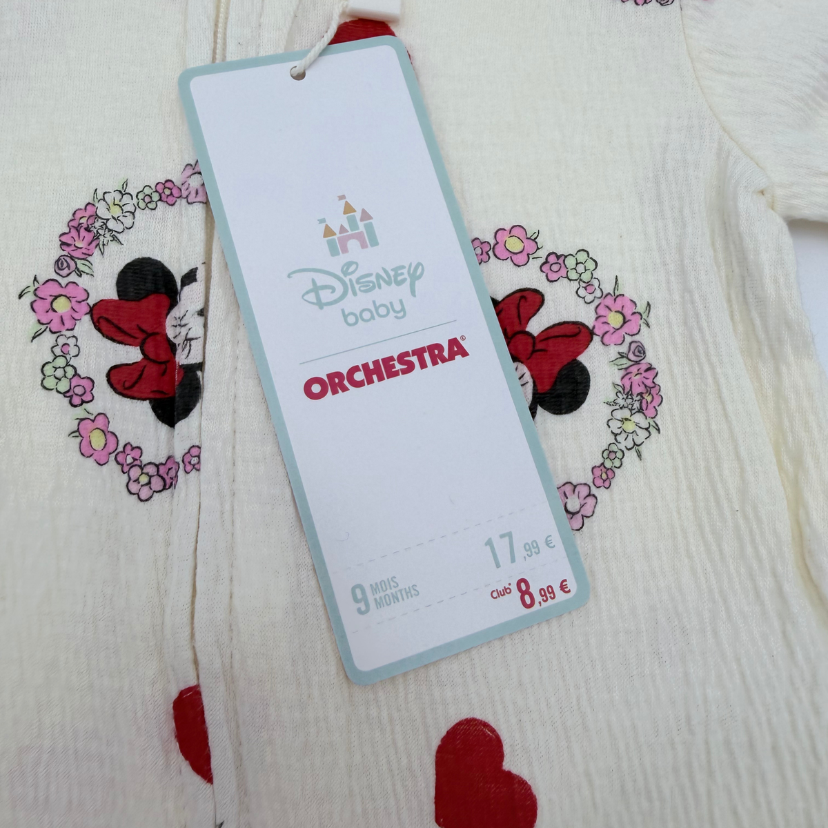 Pyjama bébé Minnie blanc à motifs cœurs - 9 mois