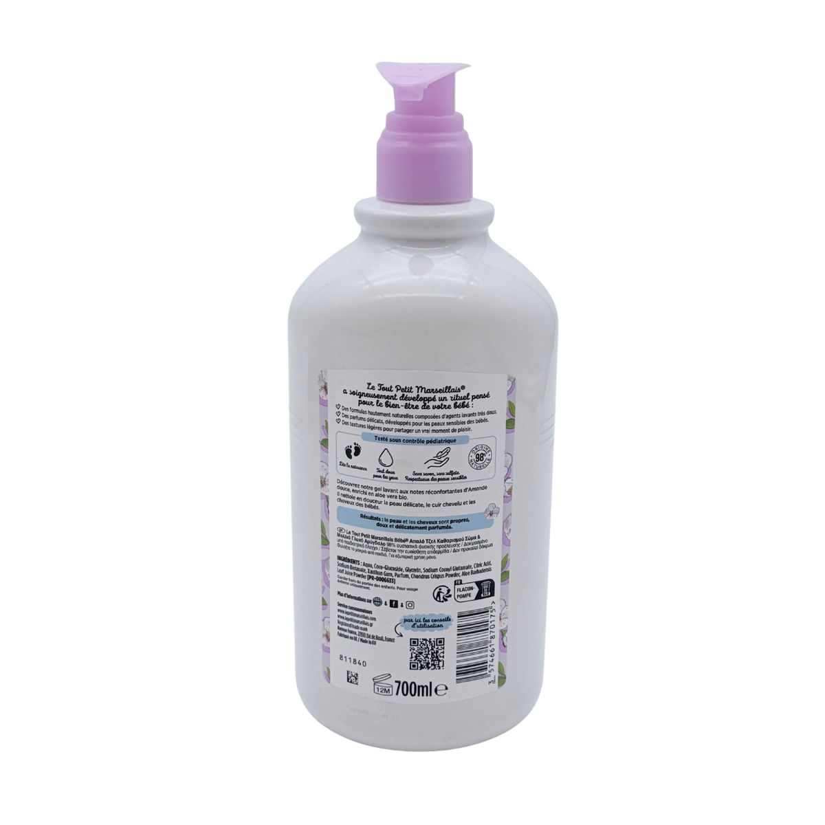Gel lavant doux bébé corps et cheveux à l’amande douce – 700 ml