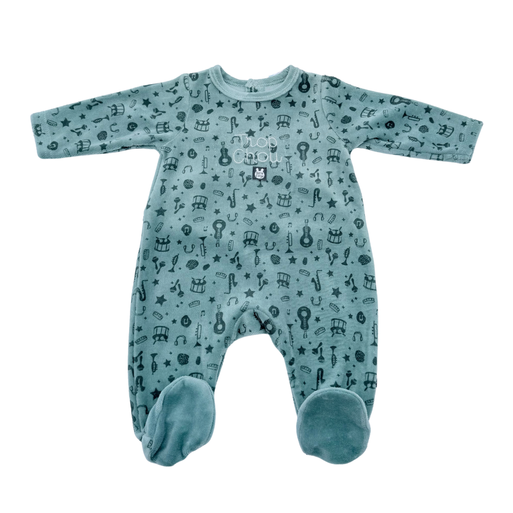 Pyjama en velours vert - 3 mois