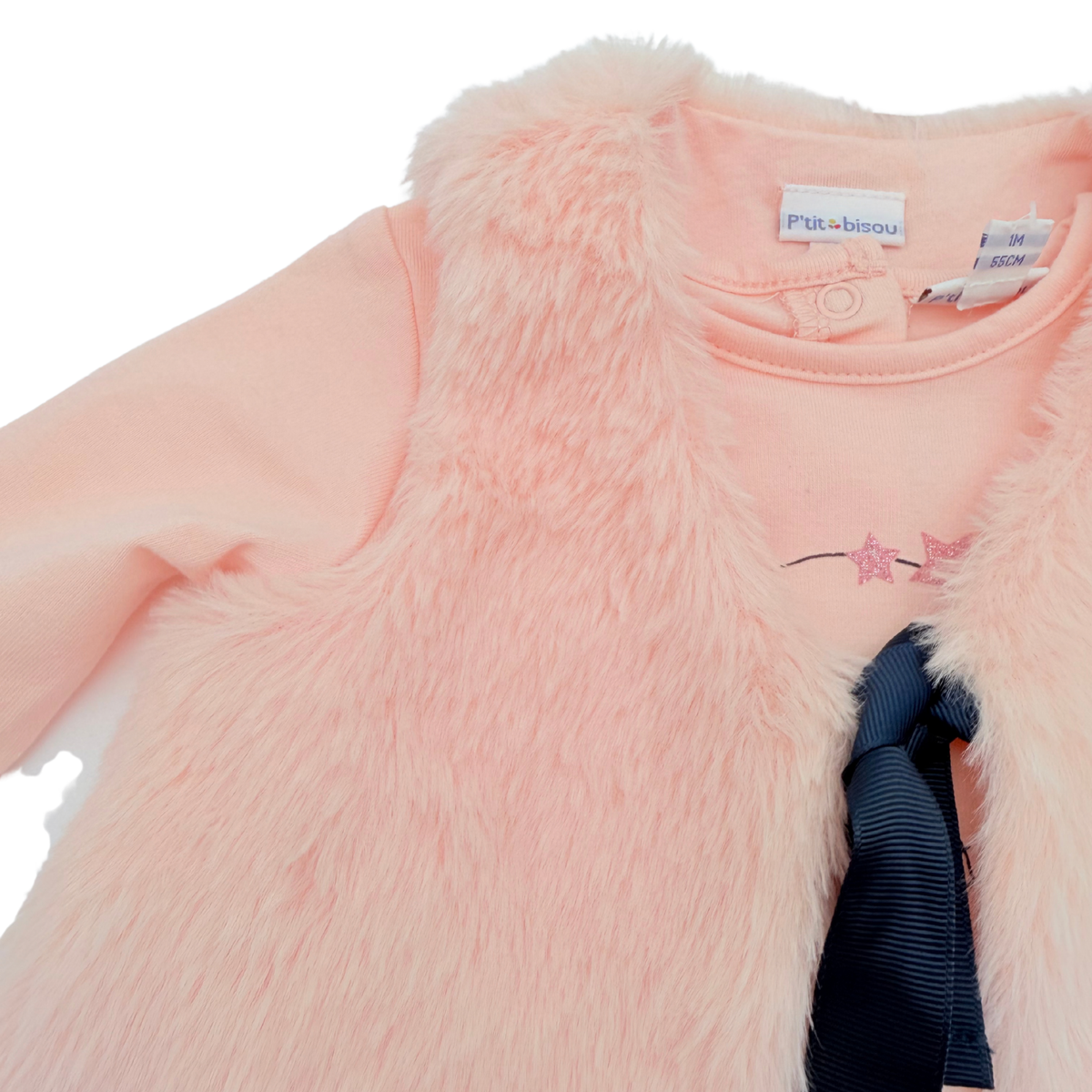 Haut bébé rose avec gilet en fausse fourrure - 1 mois