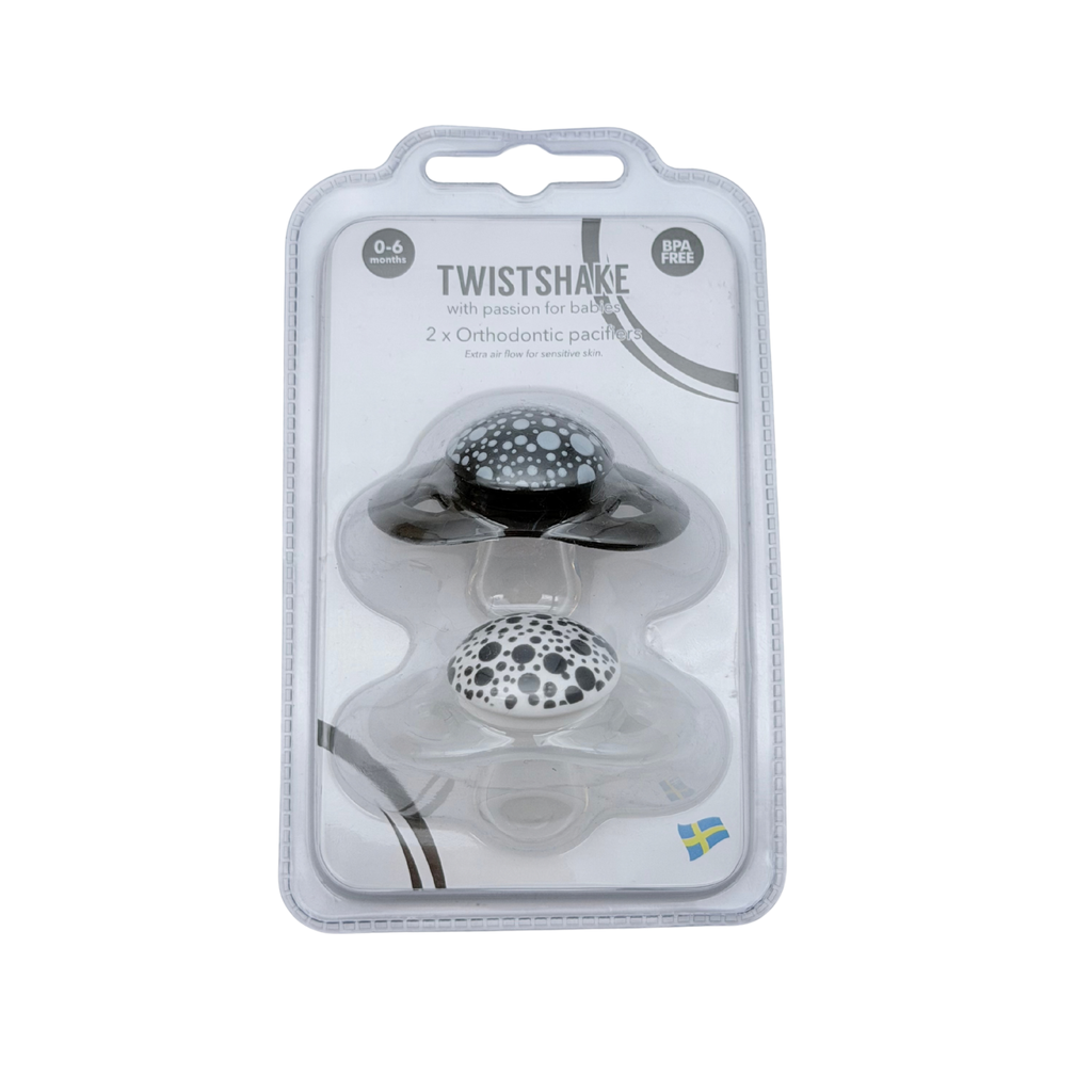 Lot de 2 sucettes orthodontiques noires et blanches -  0-6 mois