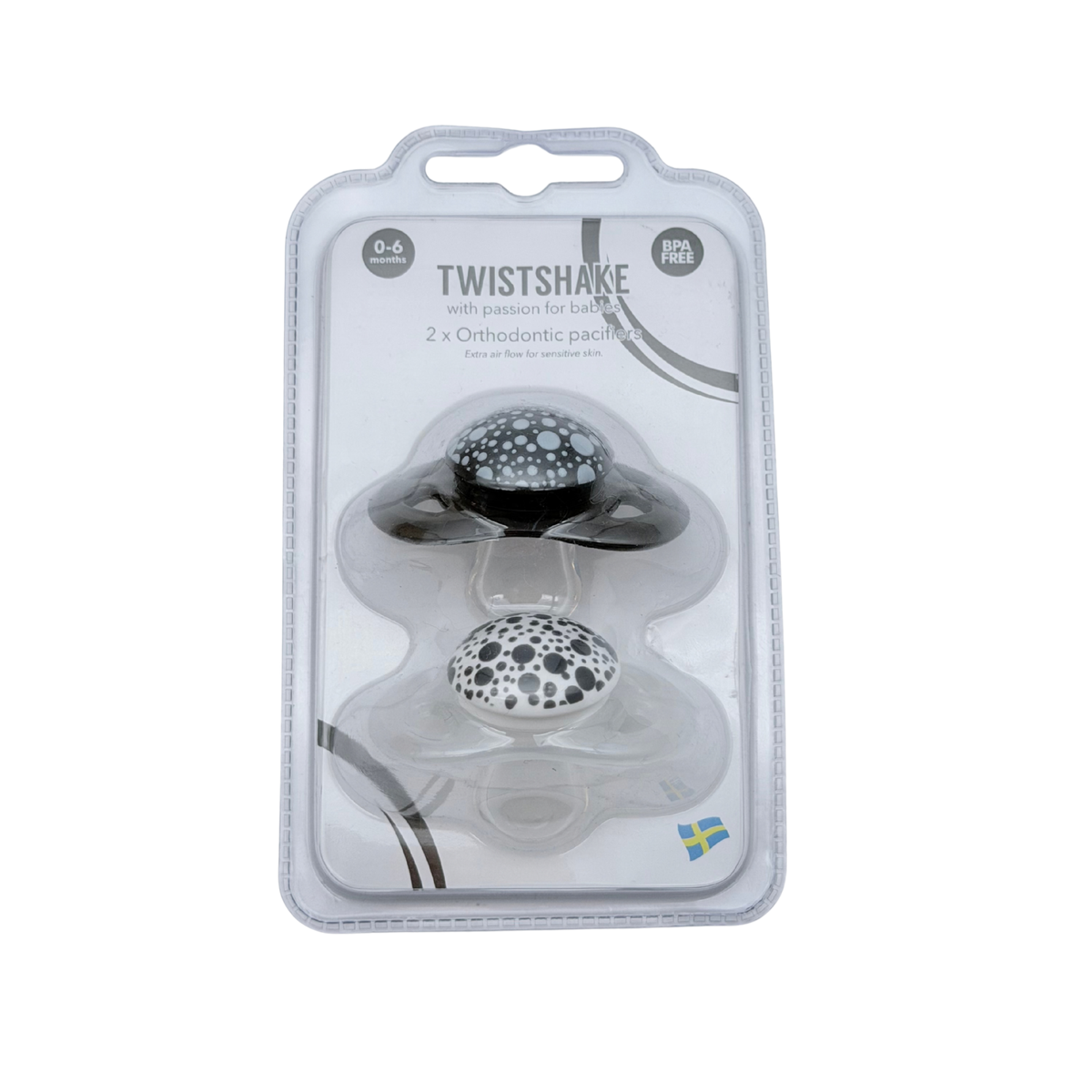 Lot de 2 sucettes orthodontiques noires et blanches -  0-6 mois