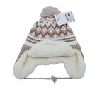 Bonnet bébé à pompon beige et rose motifs jacquard - 18-24 mois