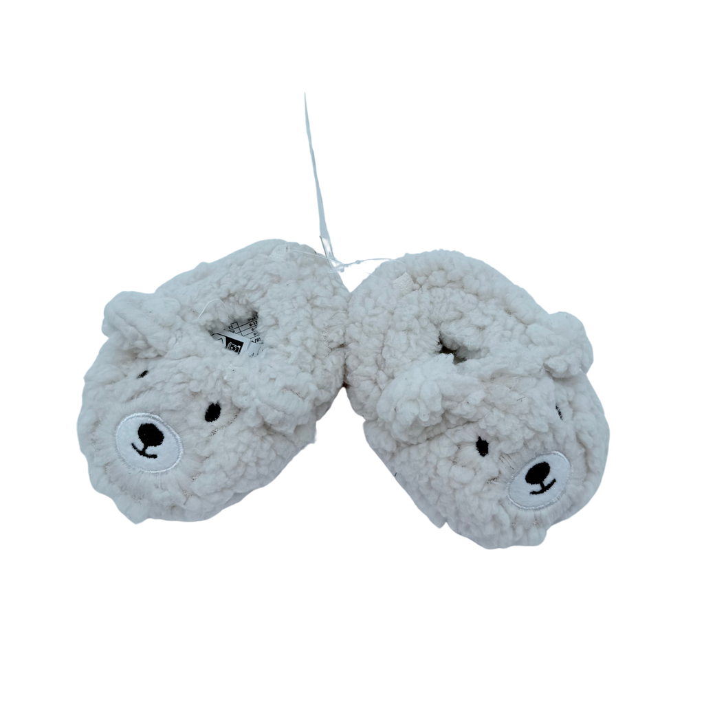 Chaussons écrus en sherpa motif ourson - 3-6 mois