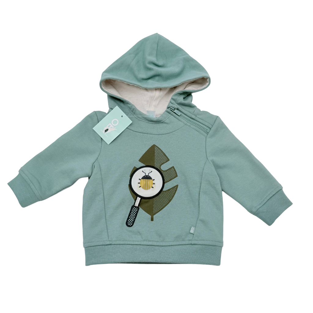 Sweat bébé vert à capuche - 3 mois