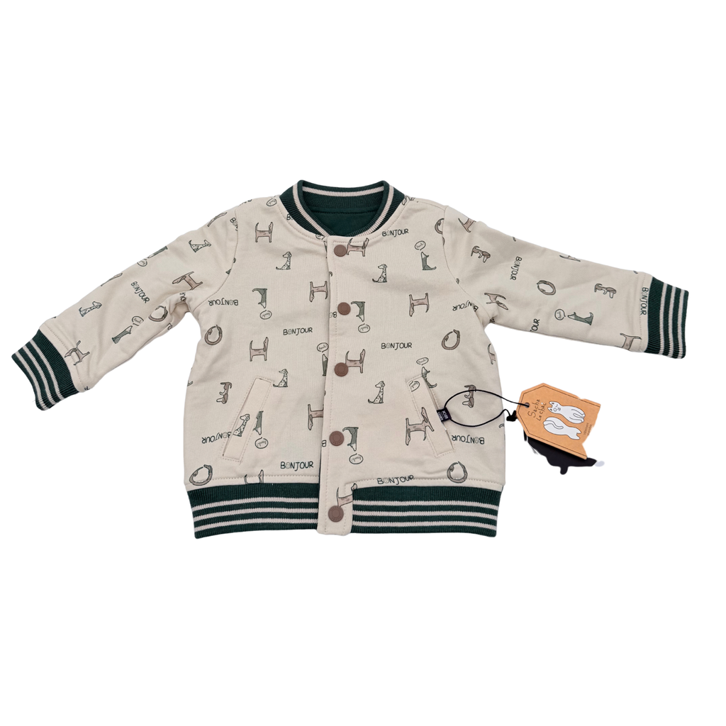Veste réversible bébé écrue et verte à motifs - 6 mois