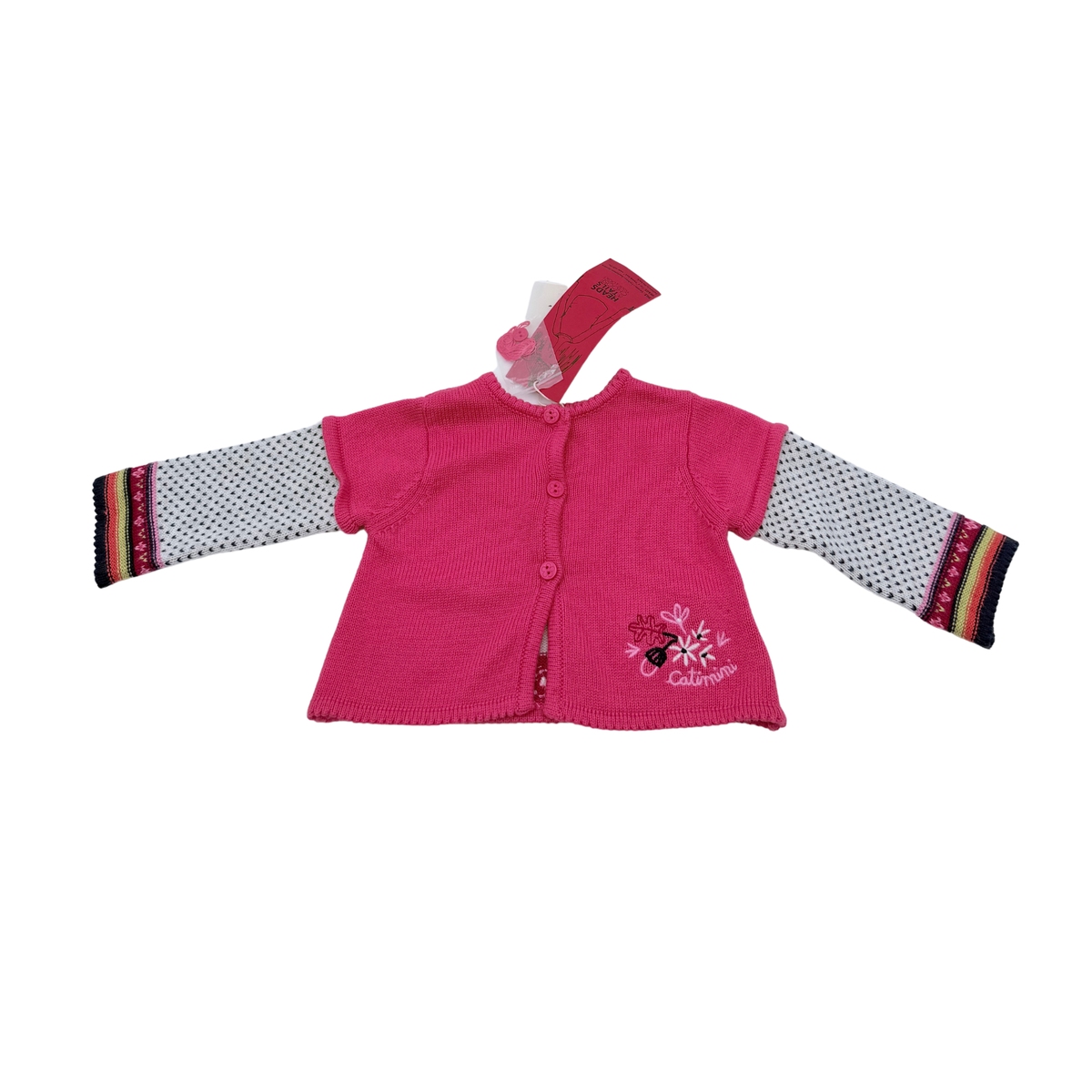 Gilet rose motif lapin en maille - 3 mois