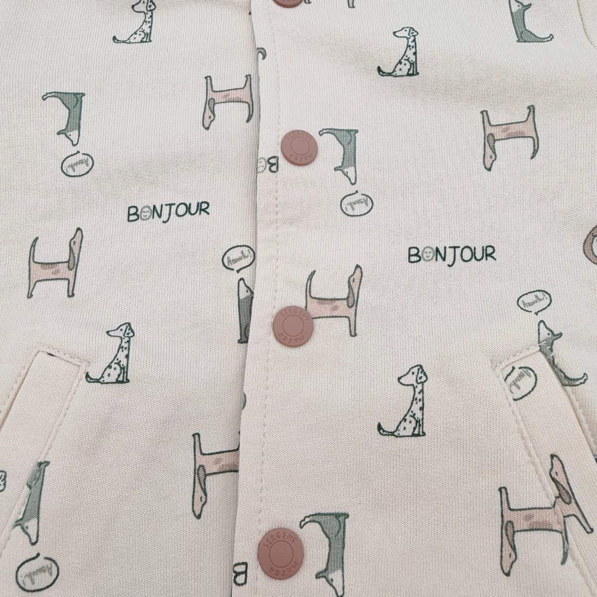 Veste réversible bébé écrue et verte à motifs - 6 mois