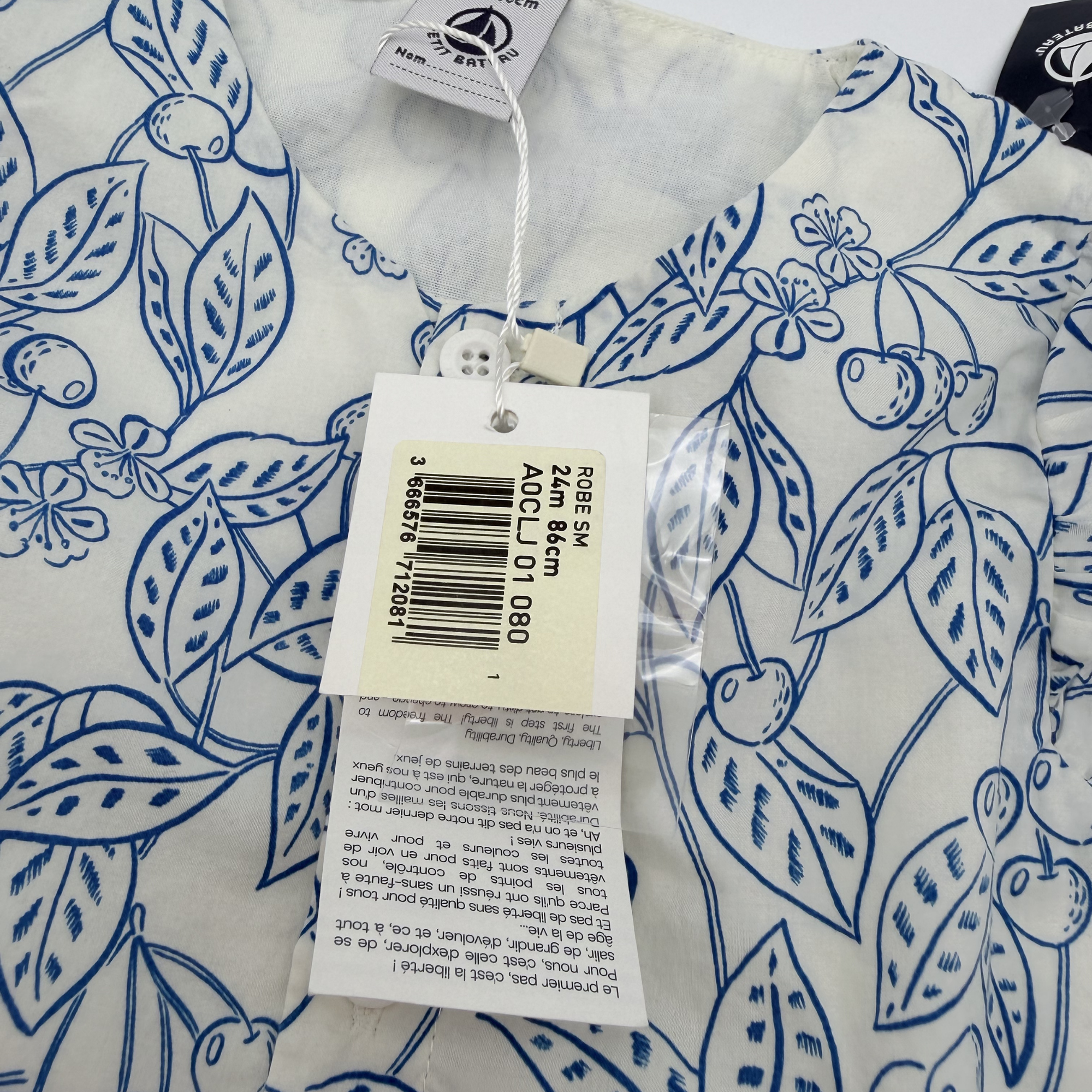 Robe à imprimé végétal bleu avec bloomer — 24 mois