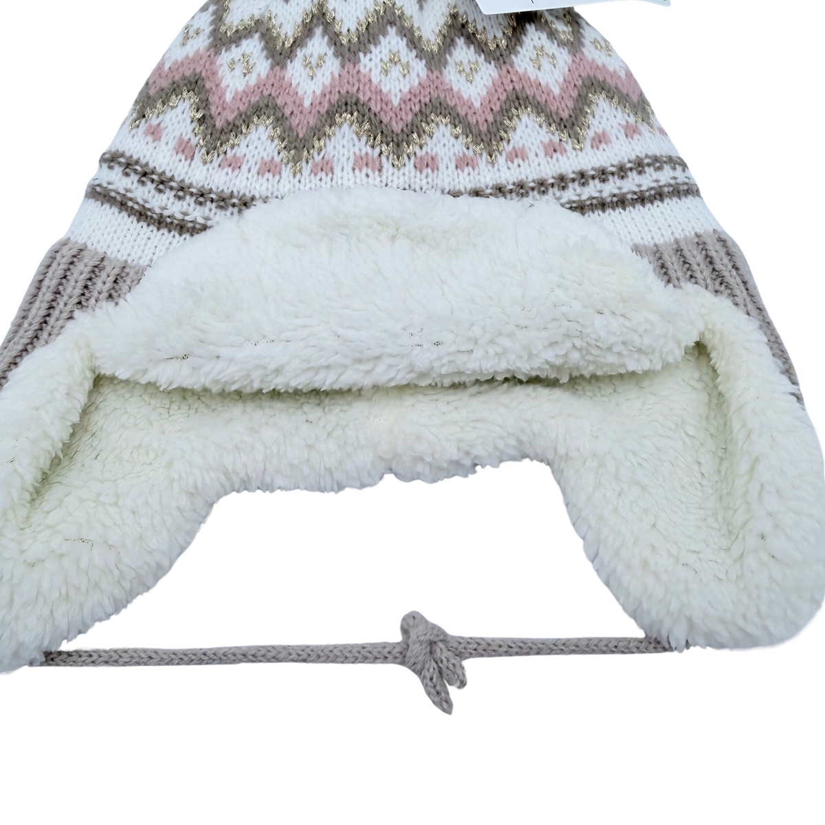 Bonnet bébé à pompon beige et rose motifs jacquard - 18-24 mois