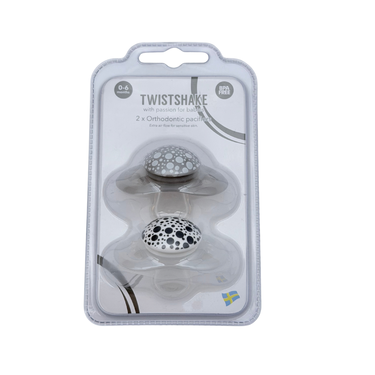 Lot de 2 sucettes orthodontiques grises et blanches 0-6 mois