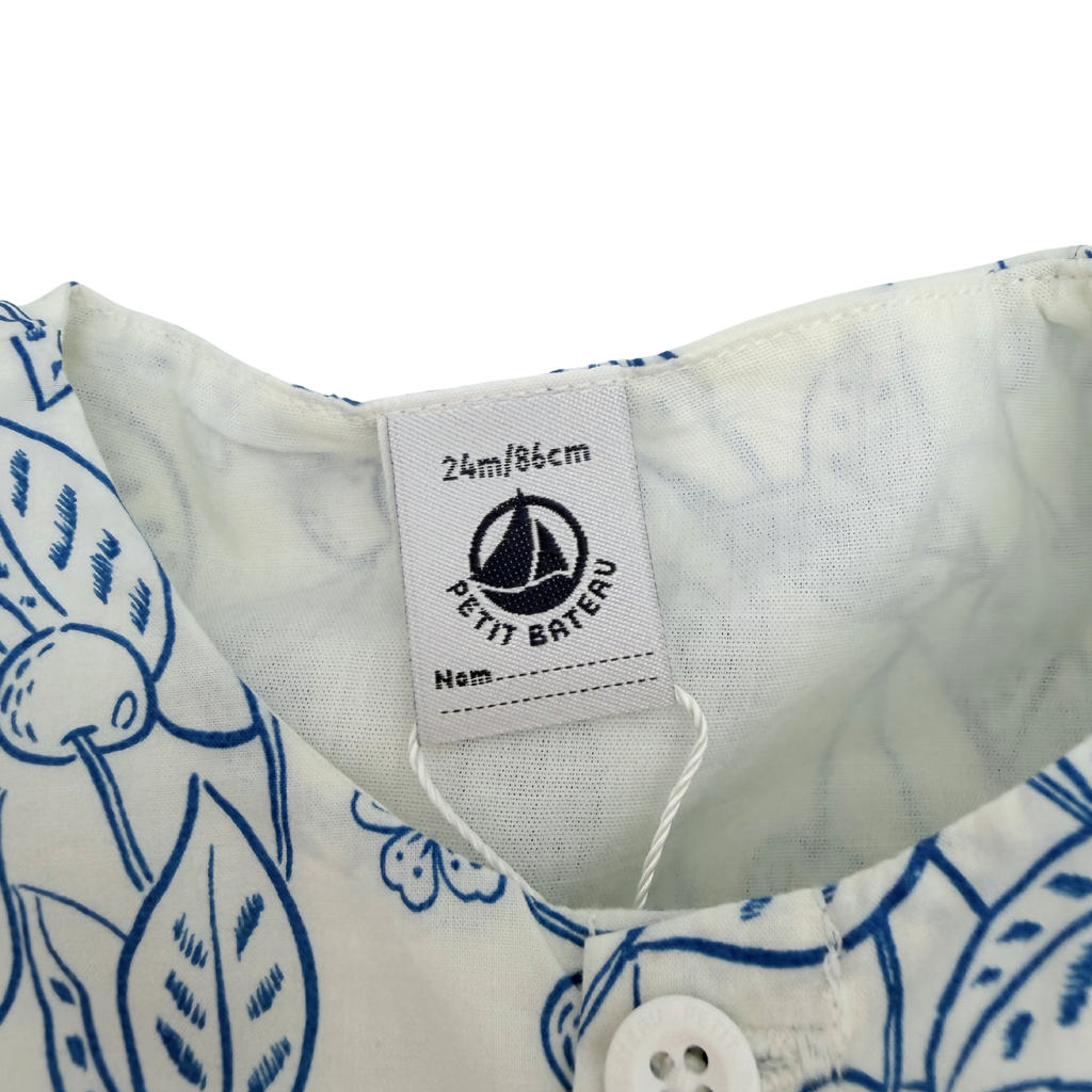 Robe à imprimé végétal bleu avec bloomer — 24 mois